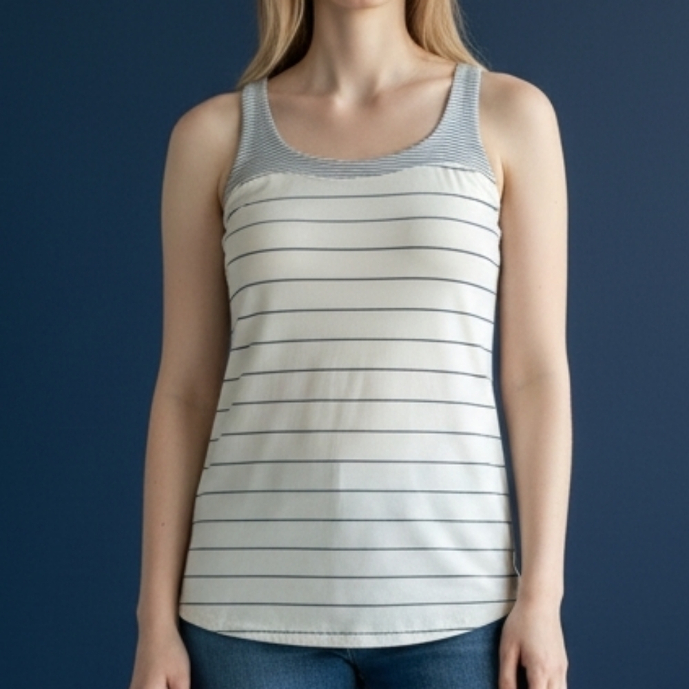 Lululemon Athletica Cream and Black Striped Tank Top